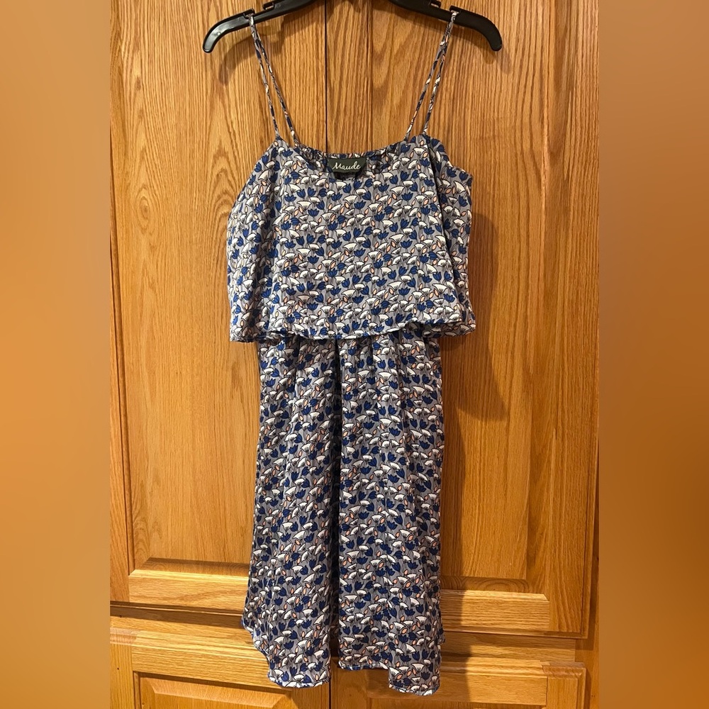 Maude by Anthropologie Floral Print Ruffle Satin Mini Dress Size Small